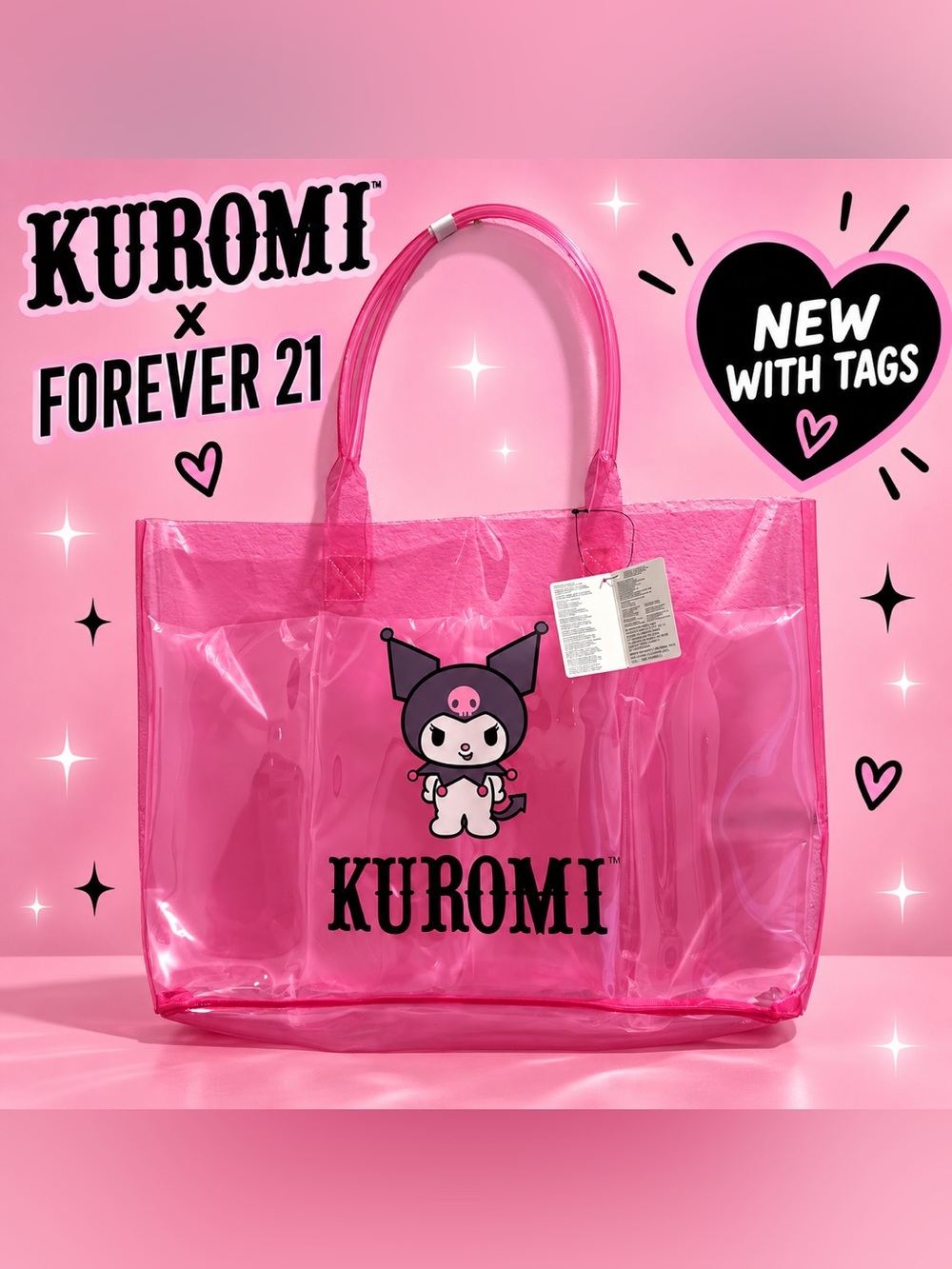 NWT Kuromi x Forever 21 Pink Clear PVC Tote Bag SANRIO